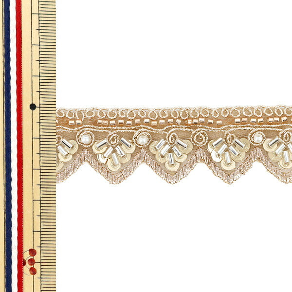 [Menge ab 5] KunsthandwerkBesätze "2025 Indischer Stickereibesatz Ca. 2,5 cm breit, beige x Gold 48003c"