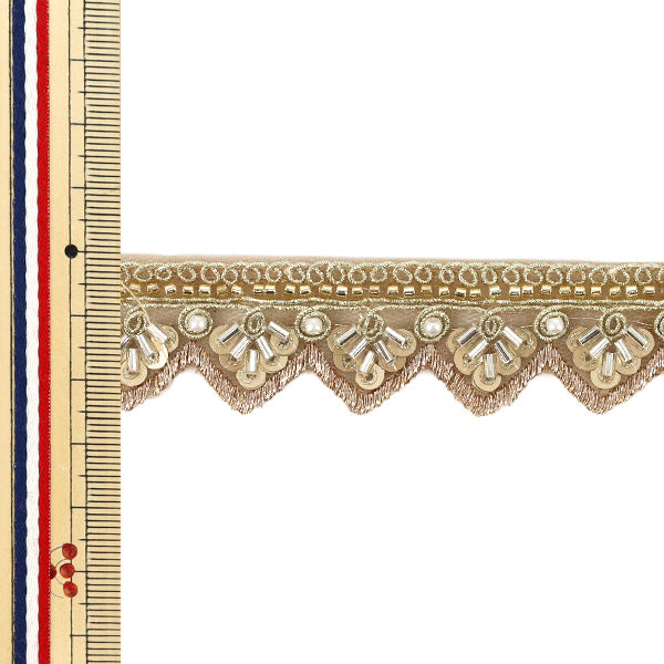 [Quantity from 5] HandicraftsTrim "2025 indian embroideryTrim Approx. 2.5cm width Beige 48003D"