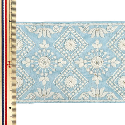 【数量5から】 手芸ブレード 『2025インド刺繍ブレード 約9.5cm幅 ブルー×ホワイト M-1054A2』