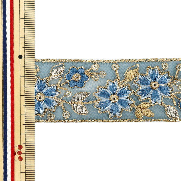 [Menge ab 5] KunsthandwerkBesätze "2022 Indischer StickereibesatzCa. 3,3 cm breit blau x blau 45232c"