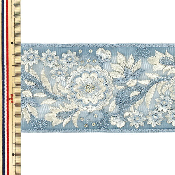 [Menge ab 5] KunsthandwerkBesätze "2023AW Indischer Stickereibesatz Ca. 8 cm breit blau x Weiß 2164f"