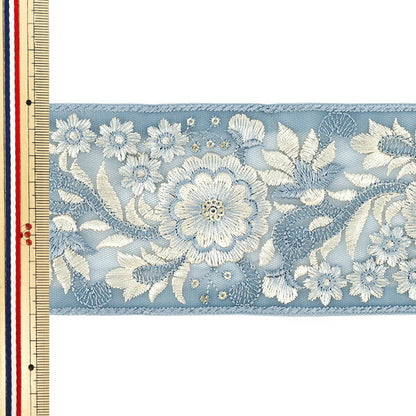 [Menge ab 5] KunsthandwerkBesätze "2023AW Indischer Stickereibesatz Ca. 8 cm breit blau x Weiß 2164f"