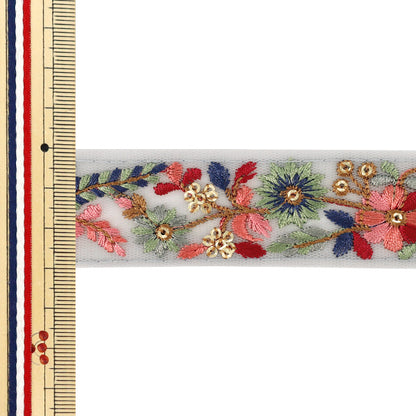 【数量5から】 手芸ブレード 『2025インド刺繍ブレード 約3cm幅 グレー M-1002B』