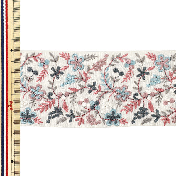 [Quantité à partir de 5] ArtisanatGarniture "2023 Garniture de broderie indienne Environ 7 cm de largeur Blanc x Violet 3969B"