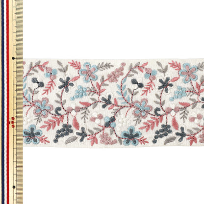 [Quantité à partir de 5] ArtisanatGarniture "2023 Garniture de broderie indienne Environ 7 cm de largeur Blanc x Violet 3969B"