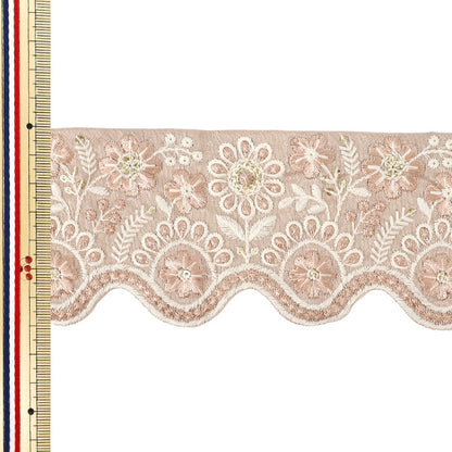 [Quantité à partir de 5] ArtisanatGarniture "2025 Garniture de broderie indienne Env. 7 cm de largeur Beige x Blanc cassé M-881D"