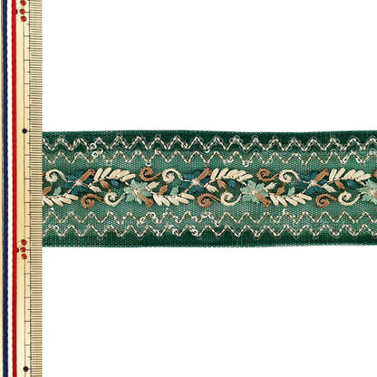 [Quantité à partir de 5] ArtisanatGarniture "2025 Garniture de broderie indienne Environ 5 cm de largeur Vert x Beige 47910N"