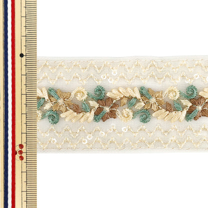 【数量5から】 手芸ブレード 『2025インド刺繍ブレード 約5cm幅 ベージュ 47910K』