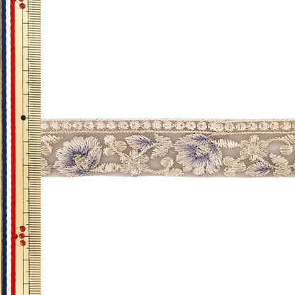 [Anzahl ab 5] KunsthandwerkBesätze "2025 Indischer Stickereibesatz Ca. 2,5 cm Breite Beige x Lila M-1012B"