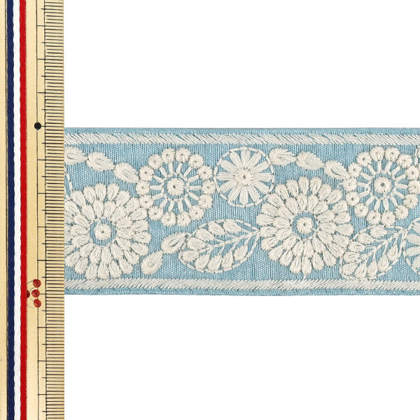 【数量5から】 手芸ブレード 『2025インド刺繍ブレード 約5cm幅 ブルー×ホワイト M-1068G』