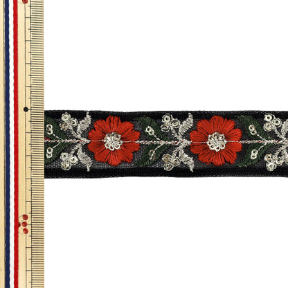 [Quantity from 5] HandicraftsTrim "2025 indian embroideryTrim Approx. 3cm width Black x Red M-1213A"