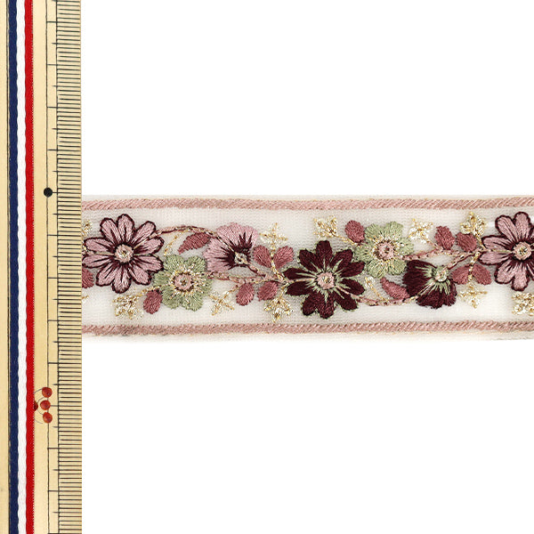 【数量5から】 手芸ブレード 『2025インド刺繍ブレード 約3.5cm幅 ホワイト×パープル M-1290B』