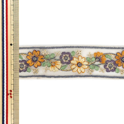 【数量5から】 手芸ブレード 『2025インド刺繍ブレード 約3.5cm幅 ホワイト×イエロー M-1290A』