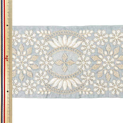 [Anzahl ab 5] KunsthandwerkBesätze "2025 Indischer Stickereibesatz Ungefähr 11 cm breit Grau x Weiß M-1241#1"