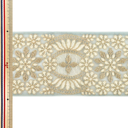 【数量5から】 手芸ブレード 『2025インド刺繍ブレード 約9.5cm幅 ブルーグレー M-1241F』