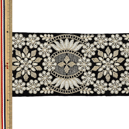 [Quantité à partir de 5] ArtisanatGarniture 『2025Garniture de broderie indienne Environ 9,5 cm de largeur noir x or M-1241#3''