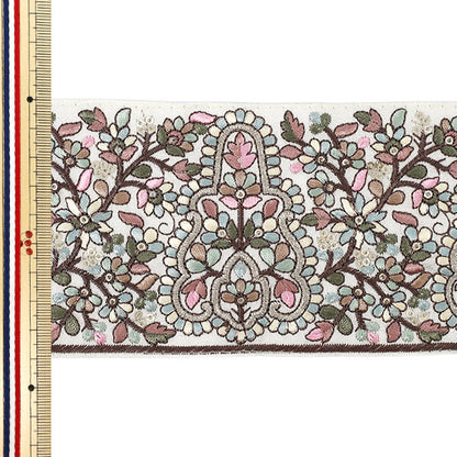 [Anzahl ab 5] KunsthandwerkBesätze "2023 Indischer Stickereibesatz Ungefähr 8,5 cm breit. Weiß x Braun 3946D"