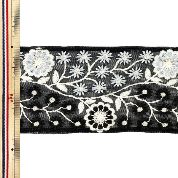 【数量5から】 手芸ブレード 『2025 インド刺繍ブレード 約8.5cm幅 ブラック M-853-#3』