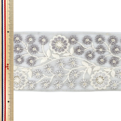 【数量5から】 手芸ブレード 『2025 インド刺繍ブレード 約8.5cm幅 グレーM-853-#4』