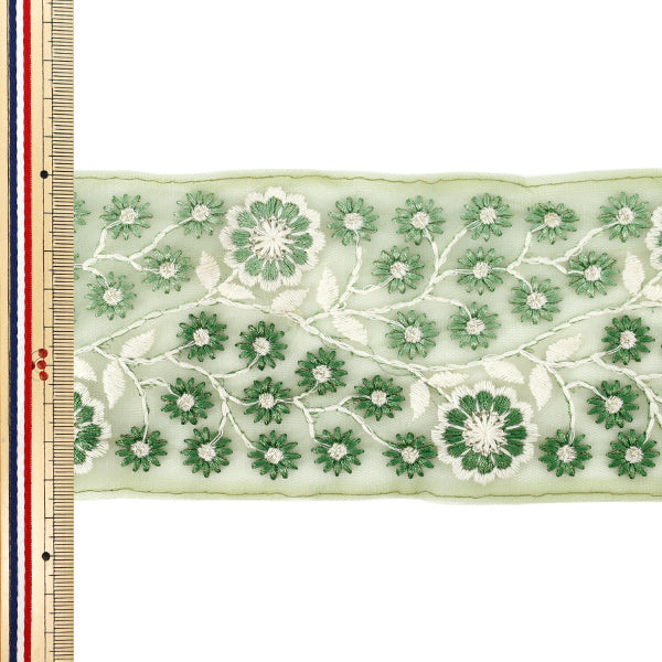 【数量5から】 手芸ブレード 『2025 インド刺繍ブレード 約8.5cm幅 グリーン M-853-#7』