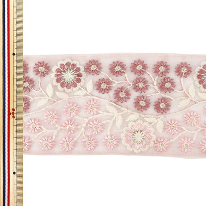 【数量5から】 手芸ブレード 『2025 インド刺繍ブレード 約8.5cm幅 ピンク M-853-#8』