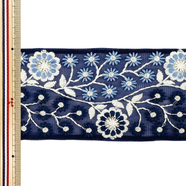 【数量5から】 手芸ブレード 『2025 インド刺繍ブレード 約8.5cm幅 ブルー M-853-#9』