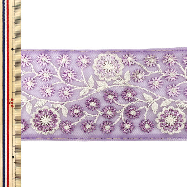【数量5から】 手芸ブレード 『2025 インド刺繍ブレード 約8.5cm幅 パープル M-853-#15』