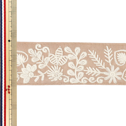 【数量5から】 手芸ブレード 『2025 インド刺繍ブレード 約4.5cm幅 ピンクベージュ×ホワイト M-1317-E』