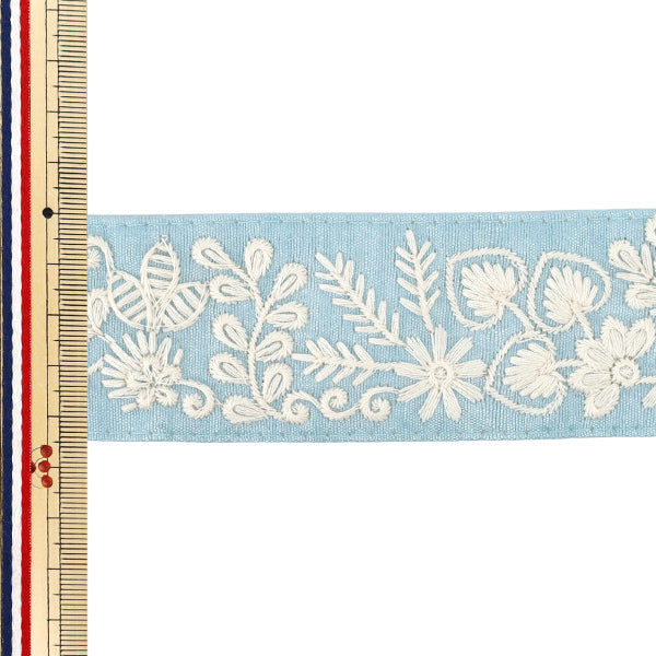 [Quantity from 5] HandicraftsTrim "2025 Indian embroidery trim Approximately 4.5cm width Blue x White M-1317-I"