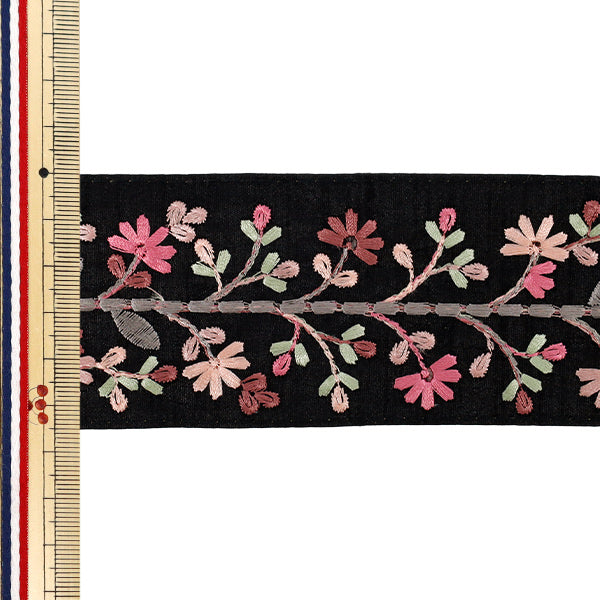 【数量5から】 手芸ブレード 『2025 インド刺繍ブレード 約5.5cm幅 ブラック×ピンク M-1400-T』