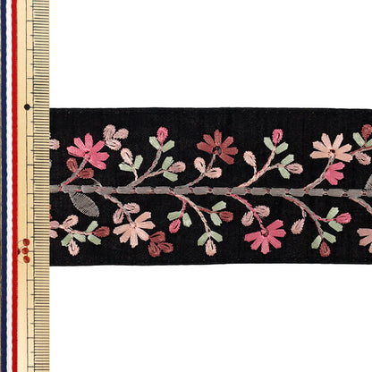 【数量5から】 手芸ブレード 『2025 インド刺繍ブレード 約5.5cm幅 ブラック×ピンク M-1400-T』