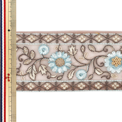 【数量5から】 手芸ブレード 『2025 インド刺繍ブレード 約6.5cm幅 ベージュ×ブルー M-1461-H』