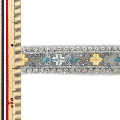 【数量5から】 手芸ブレード 『2025 インド刺繍ブレード 約2.5cm幅 グレー M-1464-G』