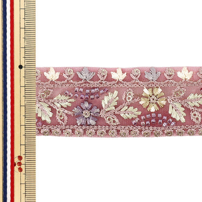 【数量5から】 手芸ブレード 『2025 インド刺繍ブレード 約3.5cm幅 パープル M-1467-E』