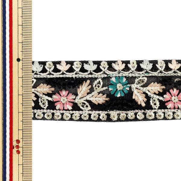 【数量5から】 手芸ブレード 『2025 インド刺繍ブレード 約3.5cm幅 ブラック M-1467-F』
