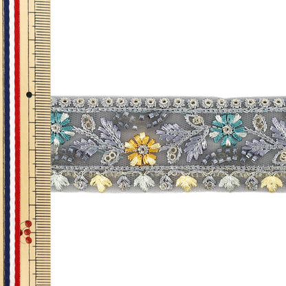 【数量5から】 手芸ブレード 『2025 インド刺繍ブレード 約3.5cm幅 グレー M-1467-G』