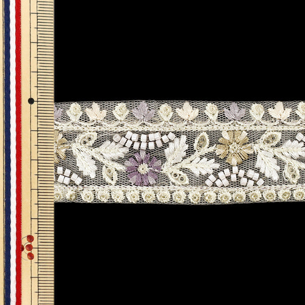 [Quantity from 5] HandicraftsTrim "2025 Indian embroidery trim Approximately 3.5cm width White M-1467-H"