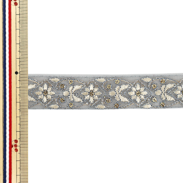 [Quantity from 5] HandicraftsTrim "2025 indian embroideryTrim Approximately 2.5cm width Gray x White M-1022D"