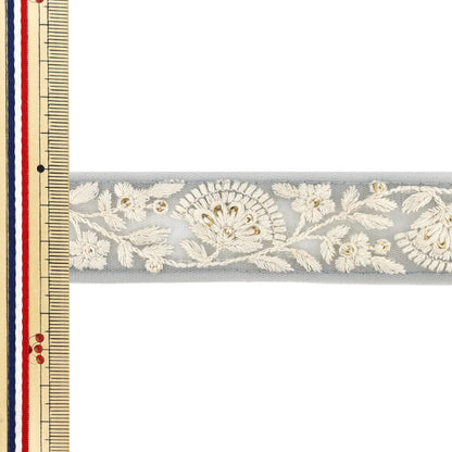 【数量5から】 手芸ブレード 『2025インド刺繍ブレード 約3.2cm幅 グレー×ホワイト M-1091C』