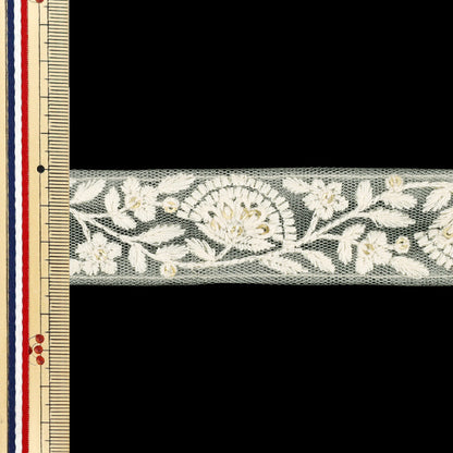 【数量5から】 手芸ブレード 『2025インド刺繍ブレード 約3.2cm幅 グリーン×ホワイト M-1091F』