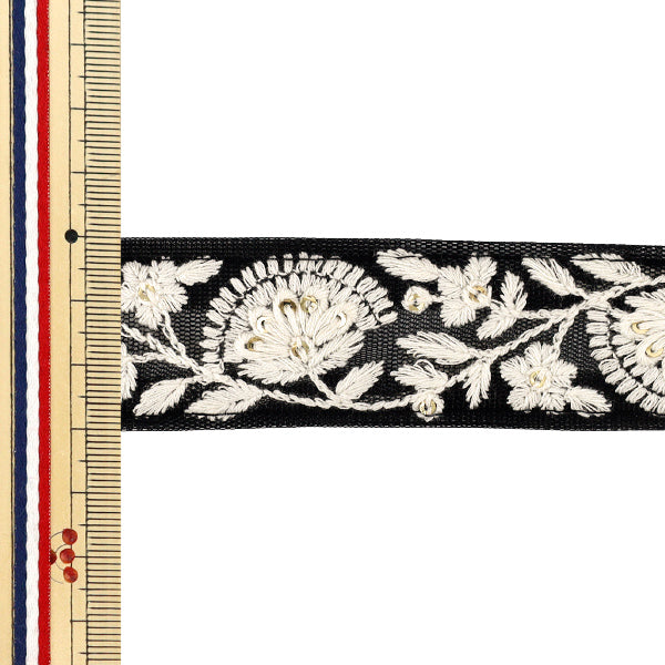 [Quantity from 5] HandicraftsTrim "2025 indian embroideryTrim Approximately 3cm width Black x White M-1091E"
