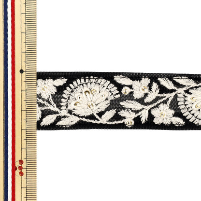 [Quantity from 5] HandicraftsTrim "2025 indian embroideryTrim Approximately 3cm width Black x White M-1091E"