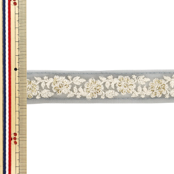 【数量5から】 手芸ブレード 『2025インド刺繍ブレード 約2.5cm幅 グレー×ホワイト M-1097A』