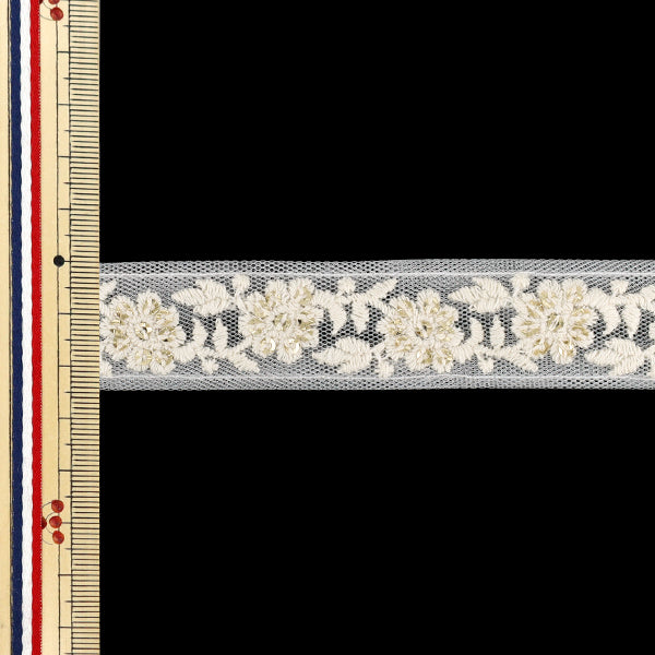 [Quantity from 5] HandicraftsTrim "2025 indian embroideryTrim Approximately 2.5cm width White x White M-1097C"