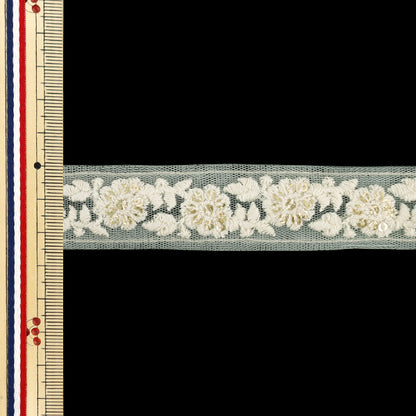 【数量5から】 手芸ブレード 『2025インド刺繍ブレード 約2.5cm幅 グリーン×ホワイト M-1097E』
