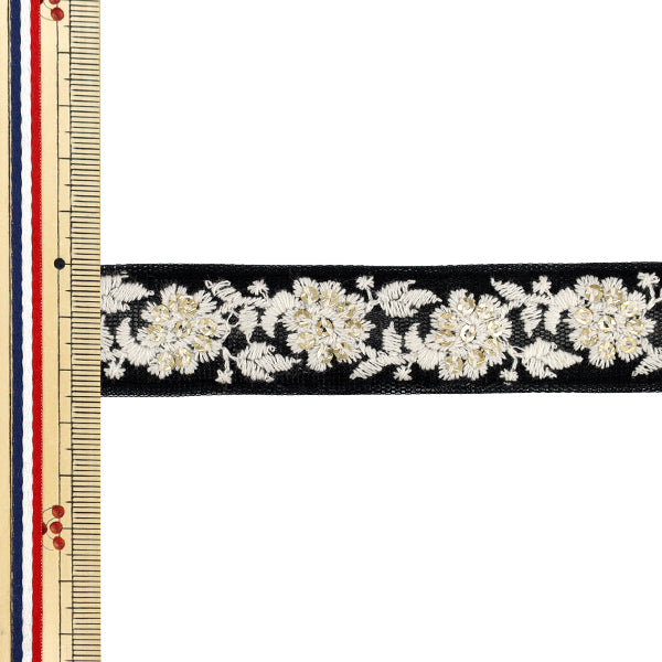 [Quantity from 5] HandicraftsTrim "2025 indian embroideryTrim Approximately 2.5cm width Black x White M-1097G"