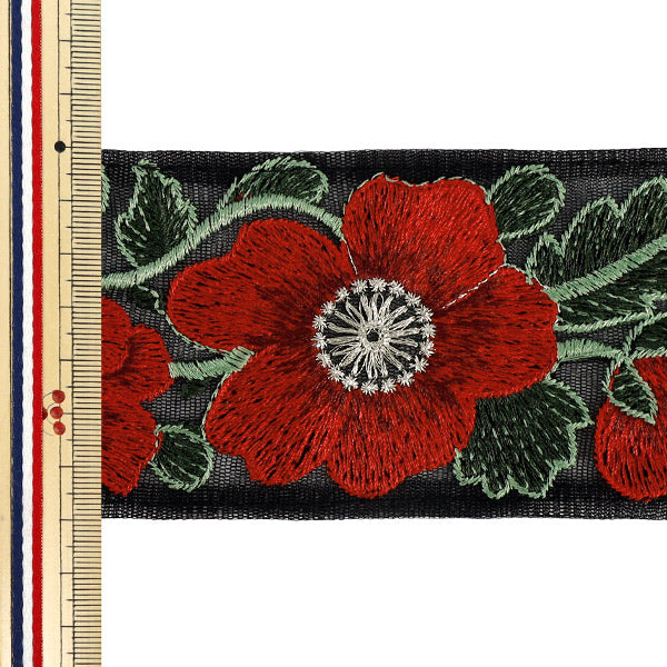 [Quantity from 5] HandicraftsTrim "2025 indian embroideryTrim Approximately 7cm width Black x Red M-1211A"