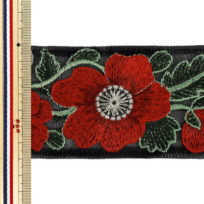 [Quantity from 5] HandicraftsTrim "2025 indian embroideryTrim Approximately 7cm width Black x Red M-1211A"