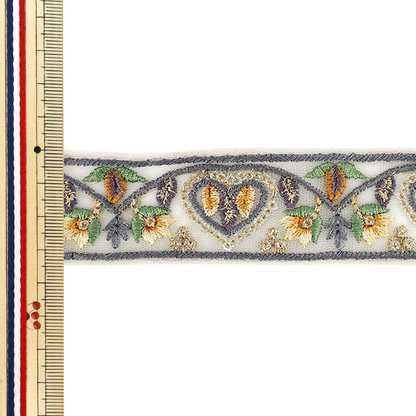 【数量5から】 手芸ブレード 『2025インド刺繍ブレード 約3.5cm幅 ホワイト×イエロー M-1293A』