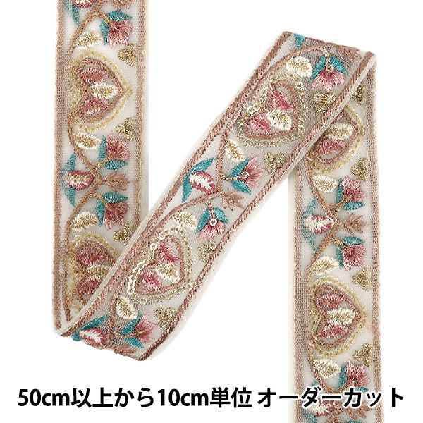 【数量5から】 手芸ブレード 『2025インド刺繍ブレード 約3.5cm幅 ホワイト×ピンク M-1293F』